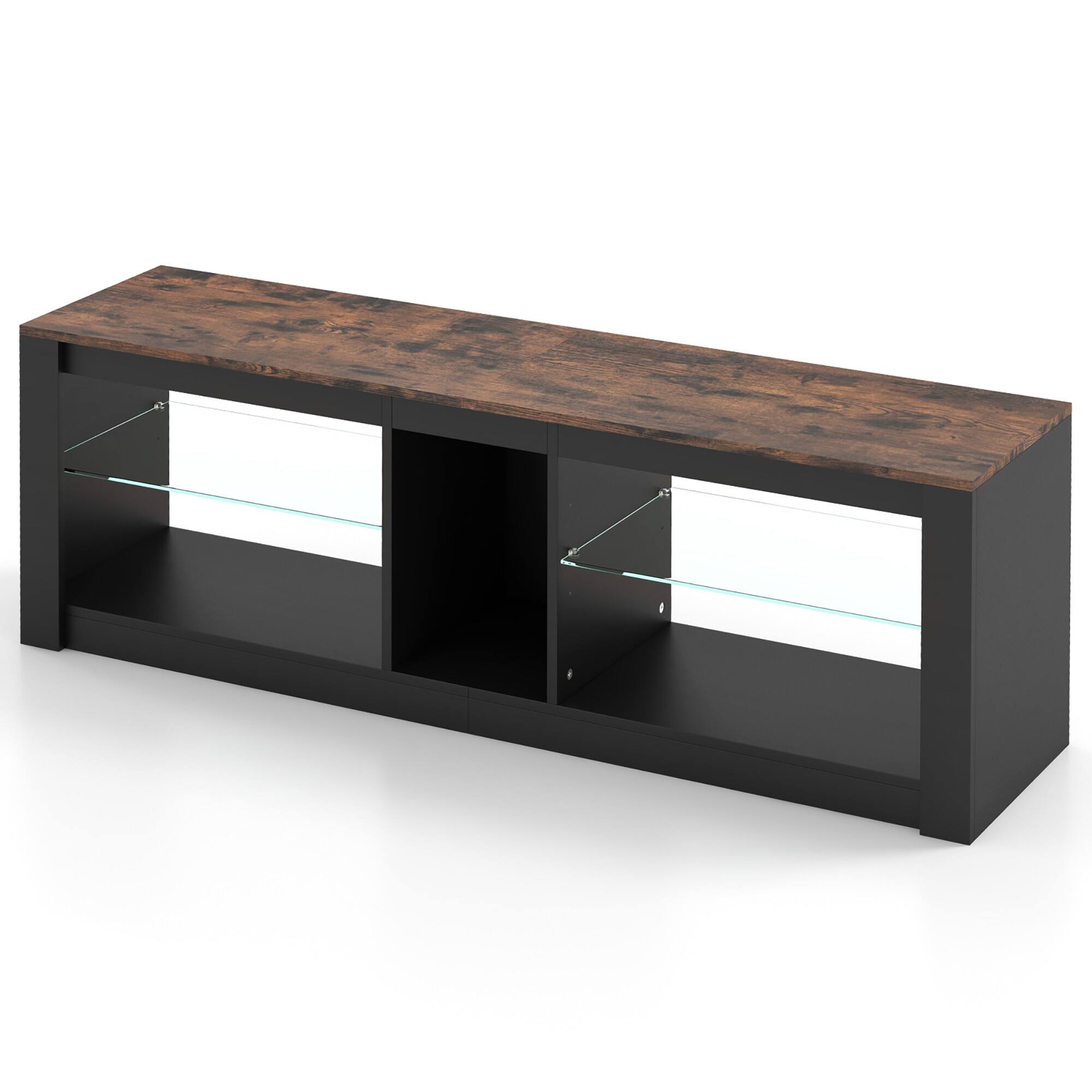 Alt View 9. Gymax - Gymax TV Stand w/ LED Light for TVs up to 65 inch w/ Adjustable Tempered Glass Shelves - Black, Brown.