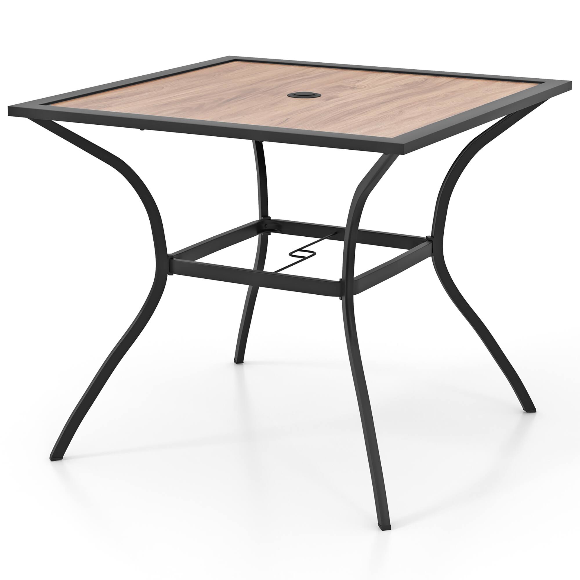 Alt View 9. Gymax - Gymax Patio Table for 4 People w/ Umbrella Hole Wood-Like Tabletop Metal Support Legs - Brown, Black.