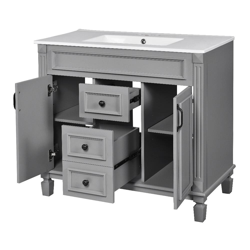 Alt View 4. Loheer - Loheer 36 inch Bathroom Vanity with Sink Modern Grey Single Sink Cabinet - Grey.