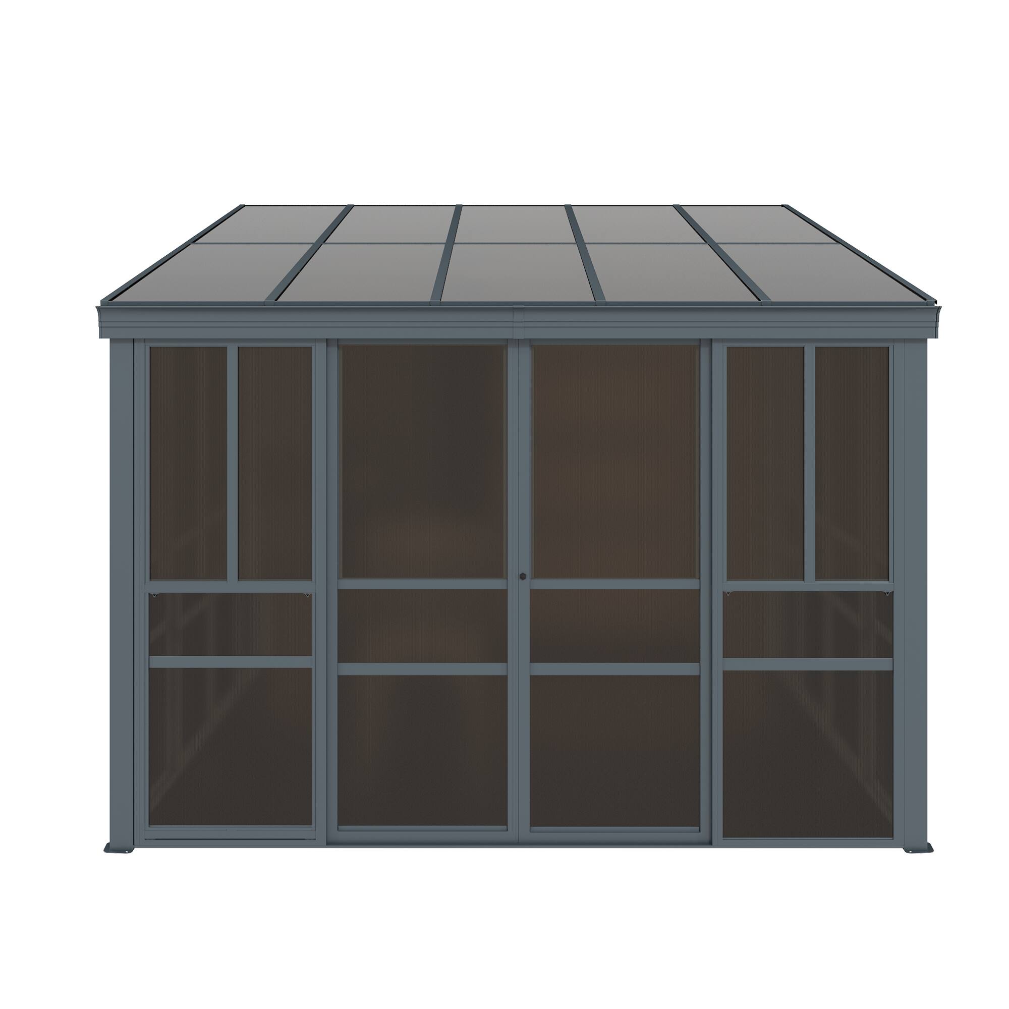 Alt View 5. U-HOMY - Grey Wall-Mounted Solarium Sunroom Kit with Sliding Doors and Adjustable Polycarbonate Windows - 10'x10'.