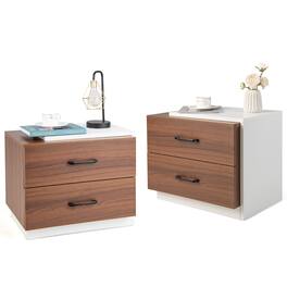 Gymax - 2PCS Nightstand Bedside Side End Table w/ 2 Drawers for Bedroom Living Room - Walnut,White