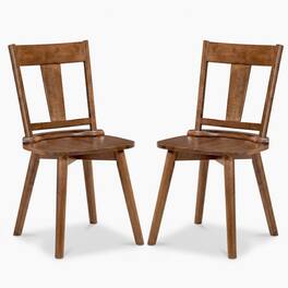 Gymax - Dining Chairs Set of 2 Solid Wood Kitchen Side Chairs w/ Backrest Walnut - Brown