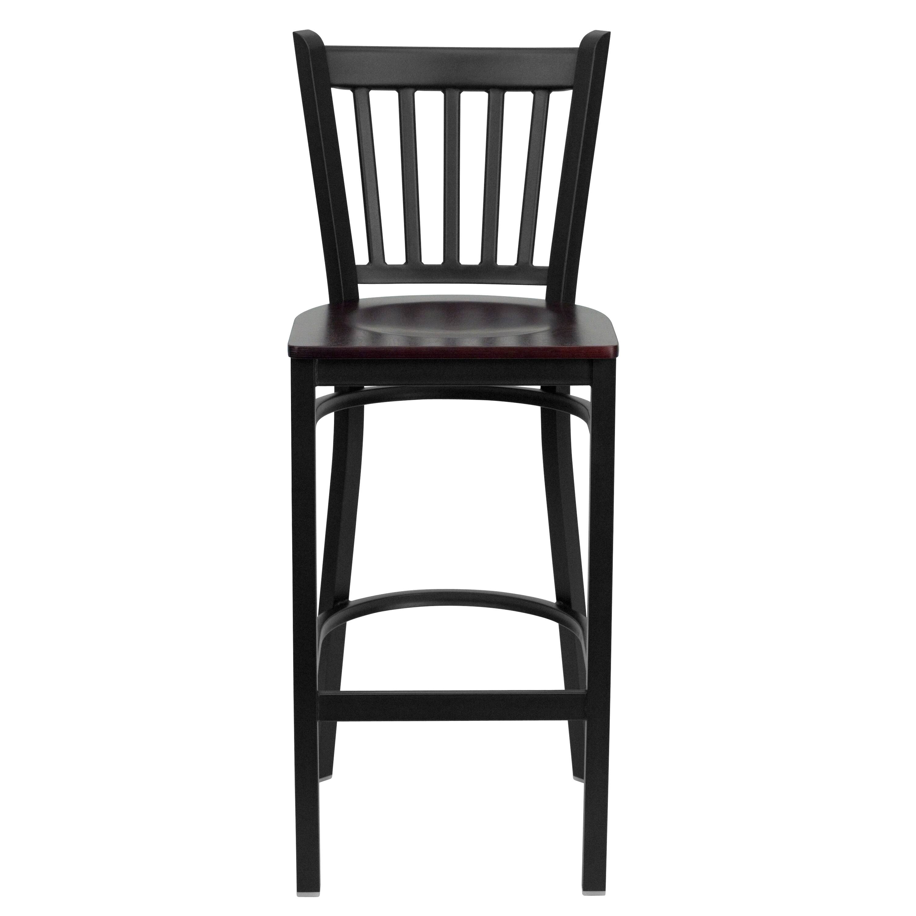 Alt View 7. Emma + Oliver - Vertical Back Metal Restaurant Dining Barstool - Mahogany Wood Seat/Black Metal Frame.