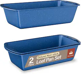 Bakken- Swiss - Loaf Pan Set of 2 (10.2"&11") – Nonstick, PTFE-Free, Oven Safe, Stackable, Dishwasher Safe - Blue Marble