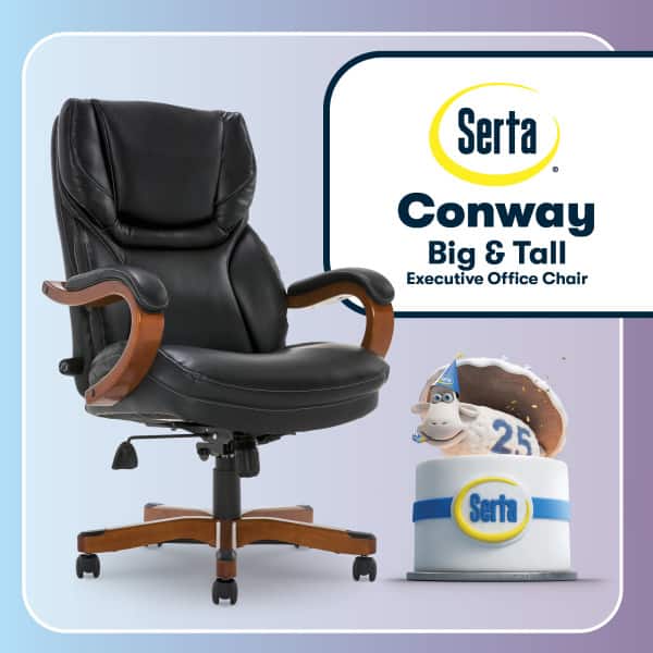 Serta - Big & Tall Executive Office Chair with Adjustable Lumbar Padded Armrests High Back Desk Chair Wood Accent Leather - Black