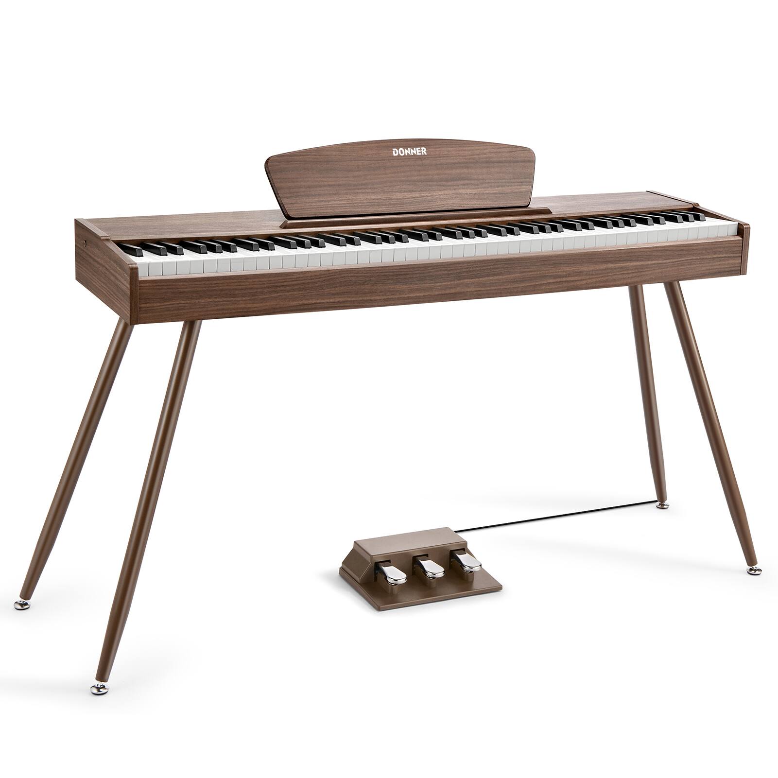 Left. Donner music - Donner DDP-80 Wooden Beginner 88 Key Weighted Upright Digital Piano Walnut Color - Walnut.