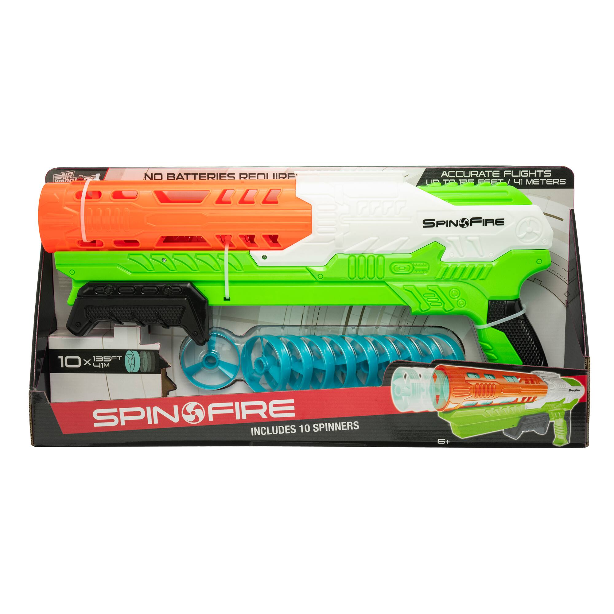 PLO O .M NO BATTERIES REQUIRED ACCURATE FLIGHTS UP TO 4 METERS SPIN & FIRE INCLUDES 10 SPINNERS