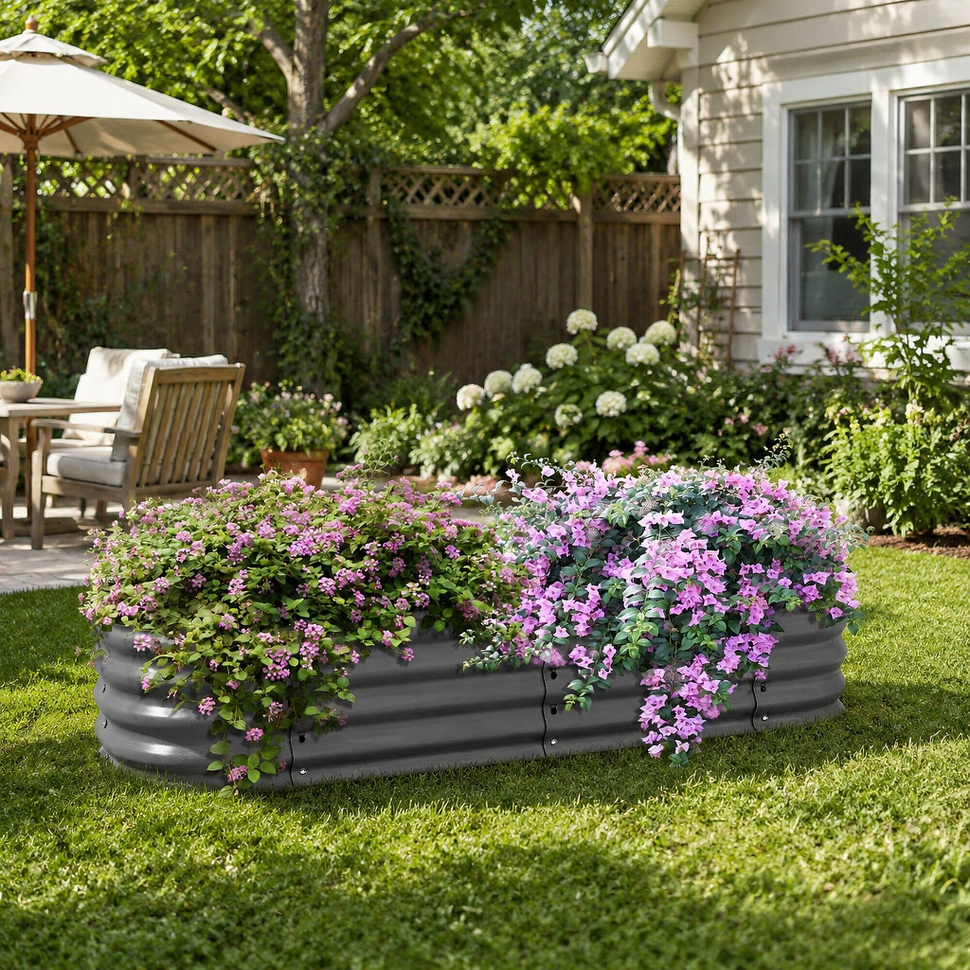 Alt View 2. RYHNUYNE - Galvanized Raised Garden Bed Kit 4.9x2x1 ft Outdoor Metal Planter Box with Safety Edging for Vegetables Flowers - Gray.