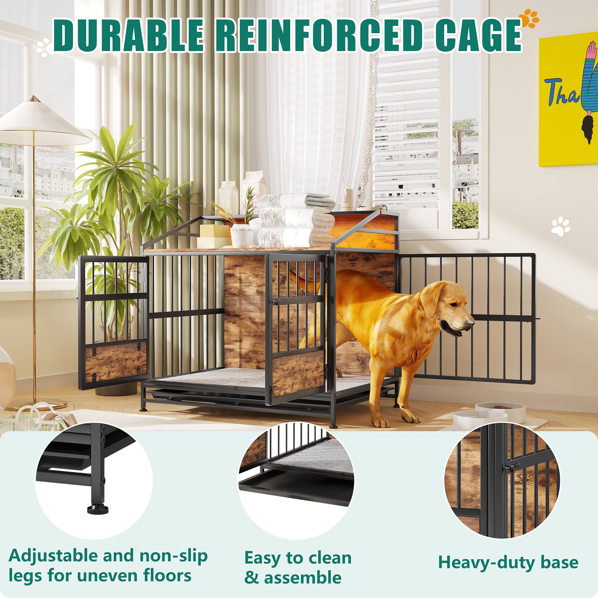 DURABLE REINFORCED CAGE

- Adjustable and non-slip legs for uneven floors
- Easy to clean & assemble
- Heavy-duty base