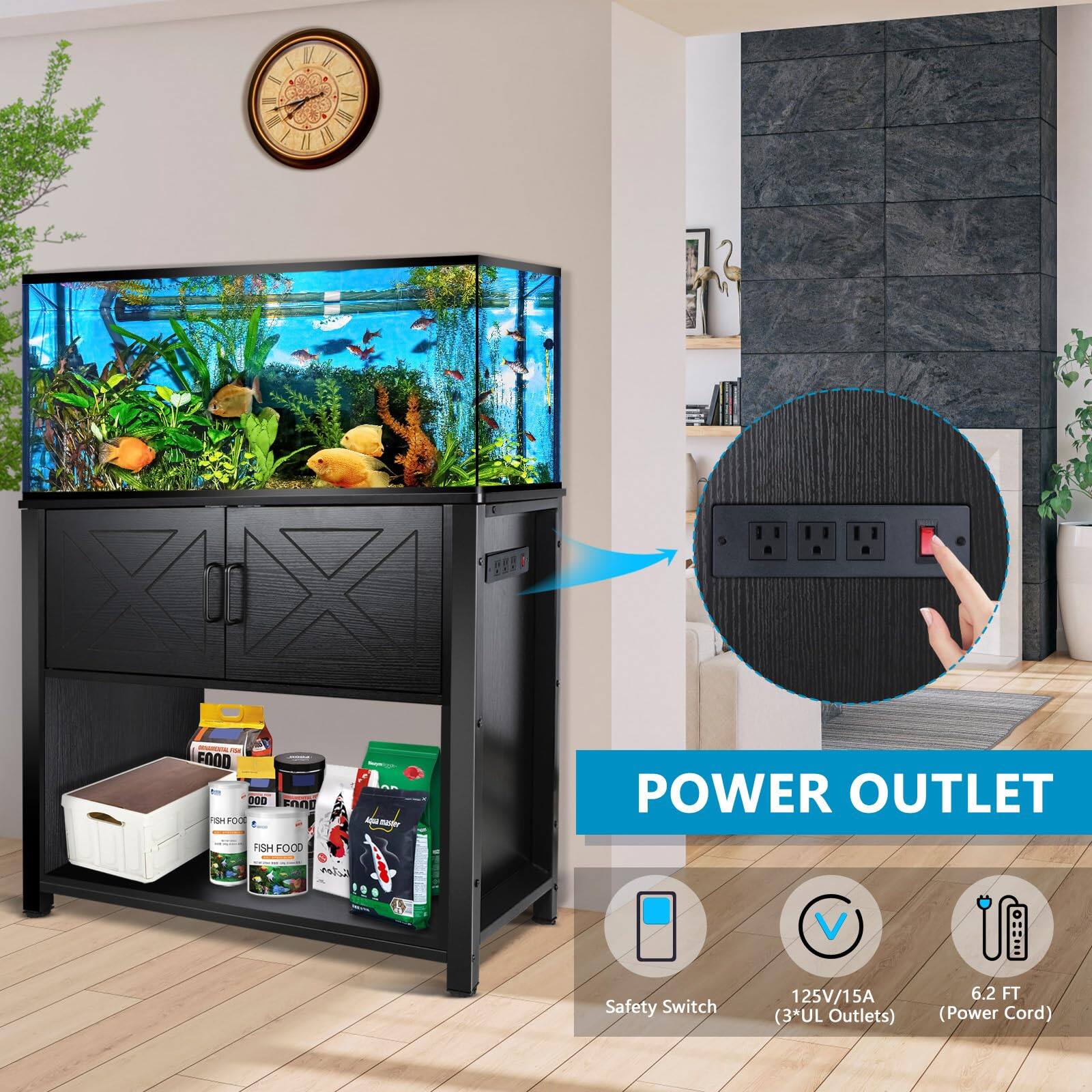 V y P - - / - / I I1 /1   - FOOD POD FAOD F FOCE FISH FOOD Lad - - POWER OUTLET  
Safety Switch 125V/15A (3*UL Outlets) 6.2 FT (Power Cord)