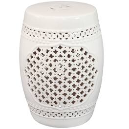 Sunnydaze - 17.75 in Marrakesh Lattice Ceramic Glaze Garden Stool - White