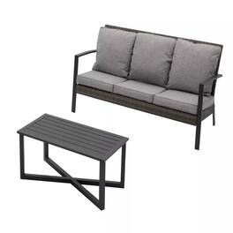 Mondawe - 2-Piece Wicker Patio Conversation Set with Cushions & Coffee Table - Gray