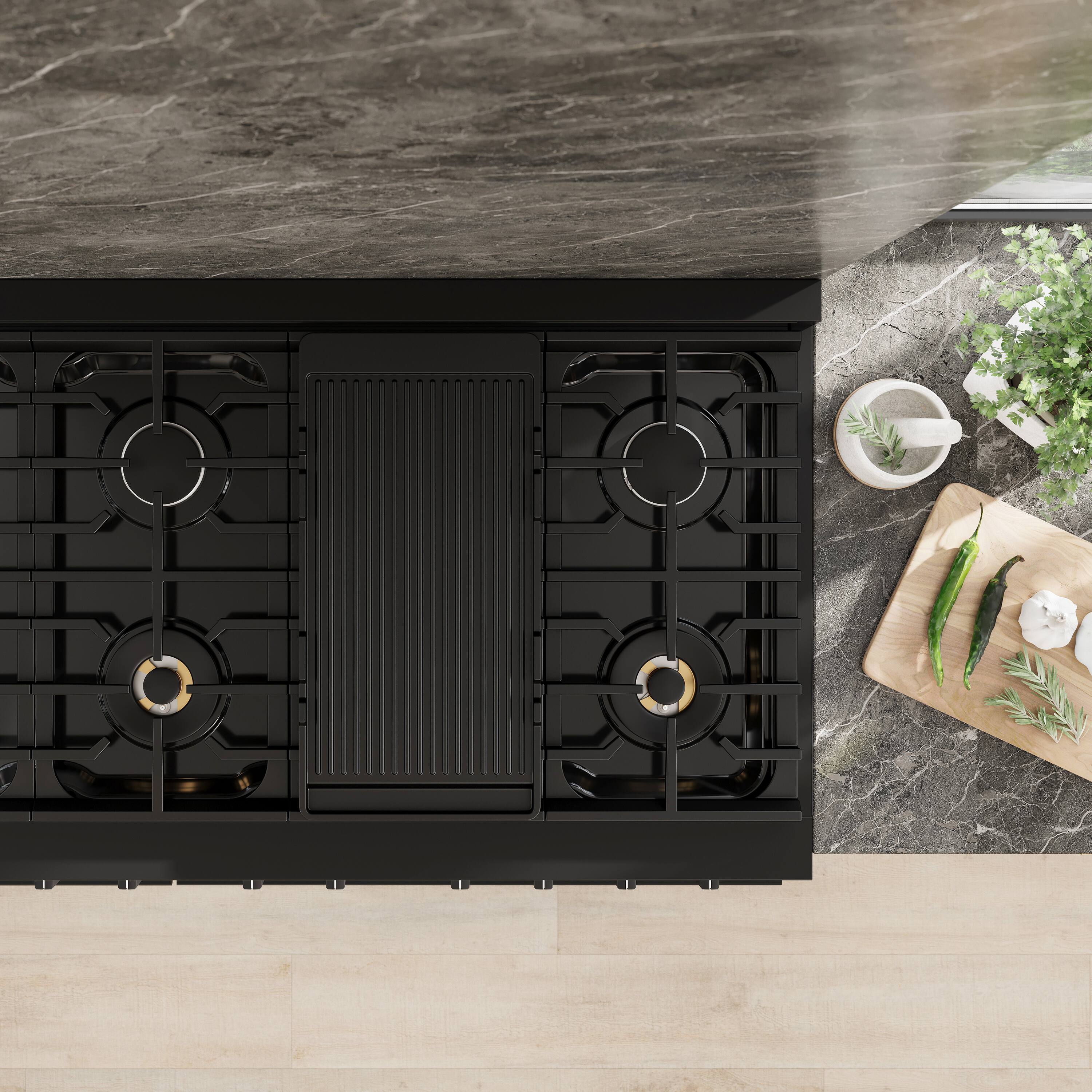 Alt View 18. ZLINE - 48 in. 6.7 cu. ft. Marino Freestanding Double Oven Gas Range with 8 Burner Cooktop and Convection Gas Oven - Black Stainless Steel.