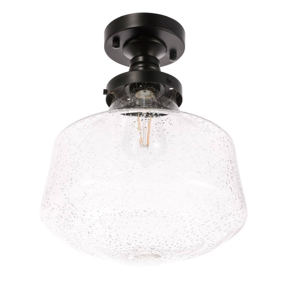 Alt View 3. Living District - Lyle 1 light Black and Clear seeded glass Flush mount - Black And Clear Seeded Glass.