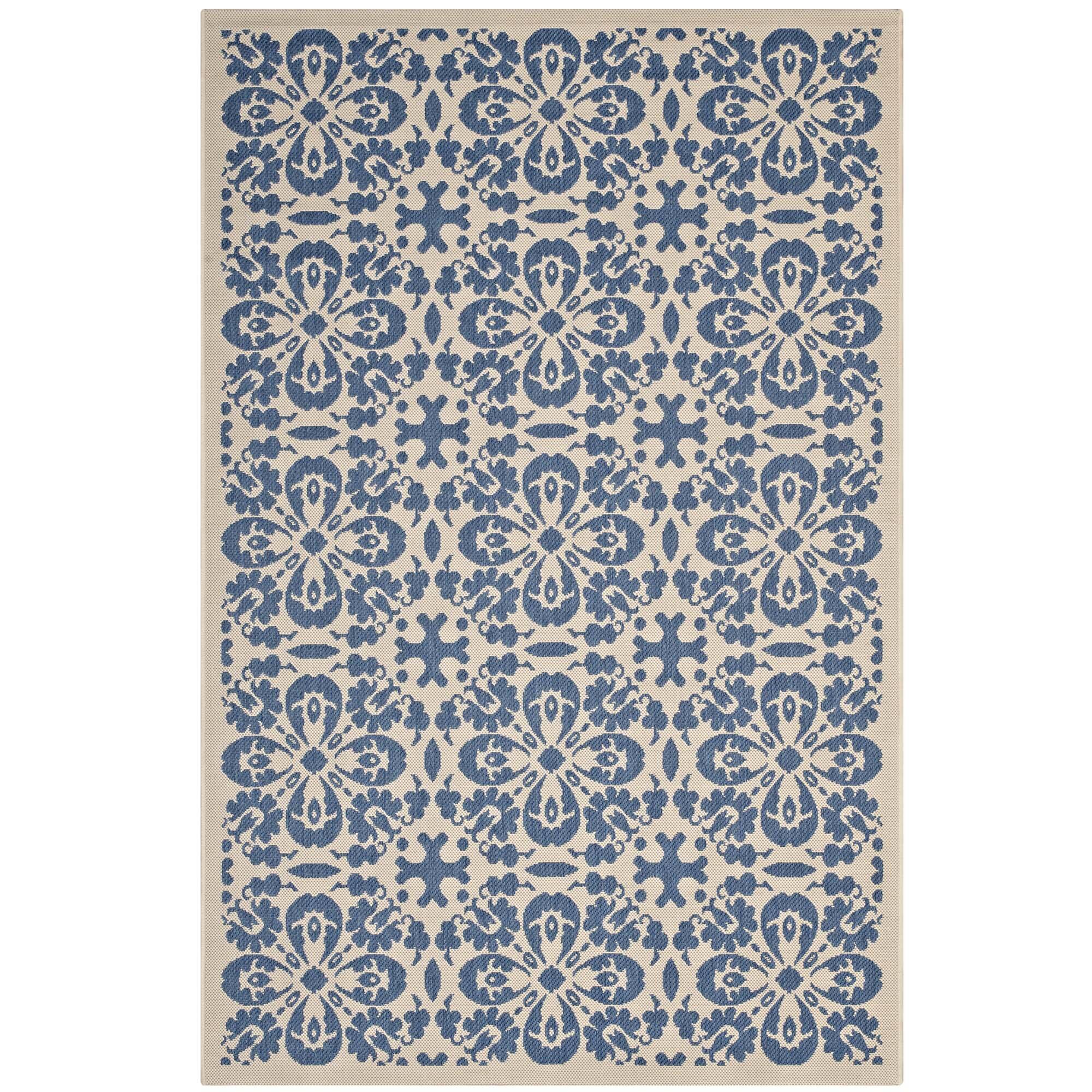 Angle. Modway - Ariana Vintage Floral Trellis Indoor and Outdoor Area Rug - Blue and Beige.