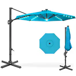 Best Choice Products - 10ft 360-Degree Solar LED Lit Cantilever Patio Umbrella, Outdoor Hanging Shade - Sky Blue