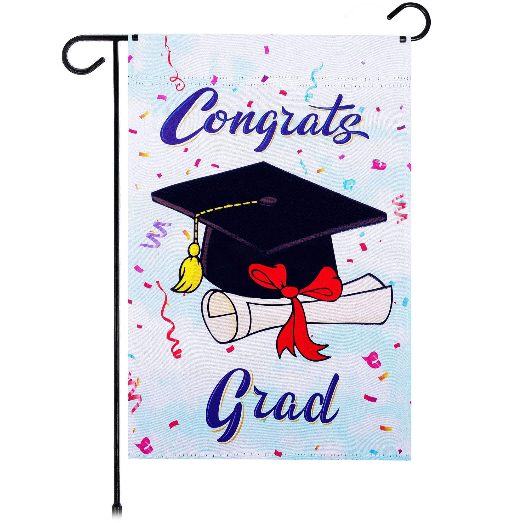 G128 - Happy Graduation Cap Garden Flag 12x18 in Double-Sided - Multi-color