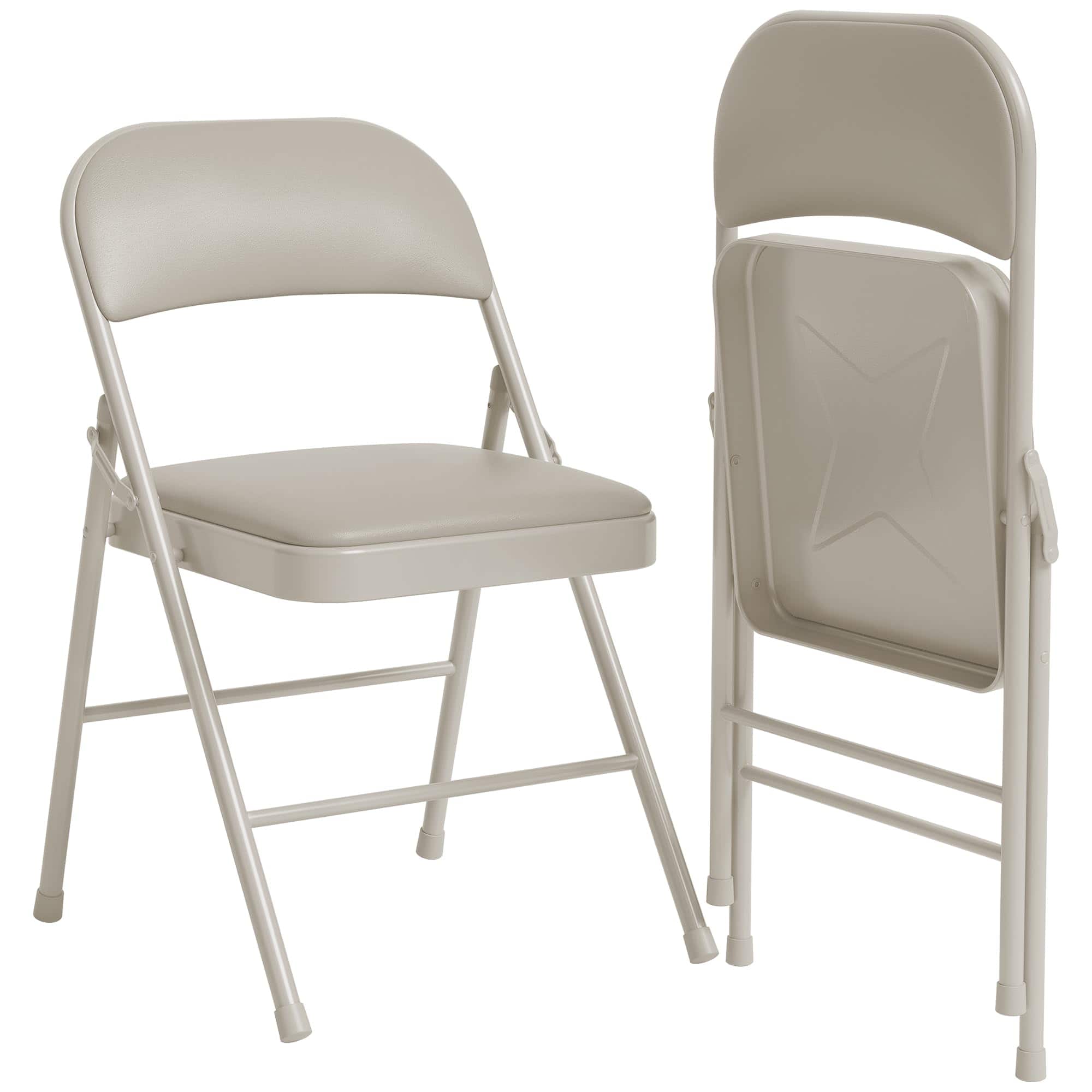 Homhougo - 2 Pack Folding Chairs With Padded Cushion and Back, Folding Chairs for Outside - Beige