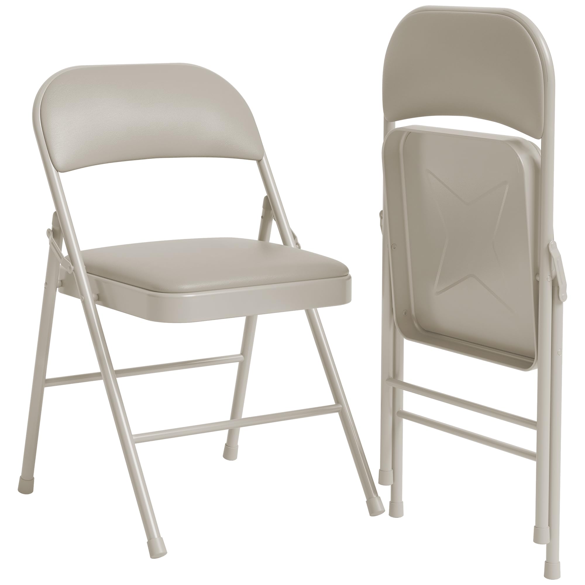 Front. Homhougo - 2 Pack Beige Folding Chairs With Padded Cushion and Back, Folding Chairs for Outside - Beige.