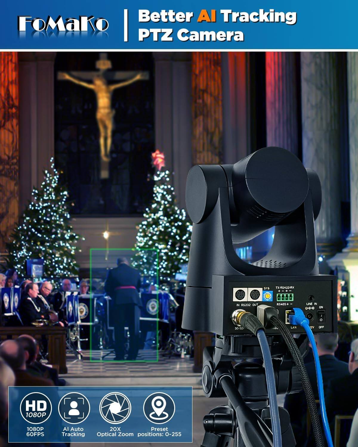 FoMaKo FMK20SDI Pro 20x Optical Zoom AI Auto Tracking for Church
