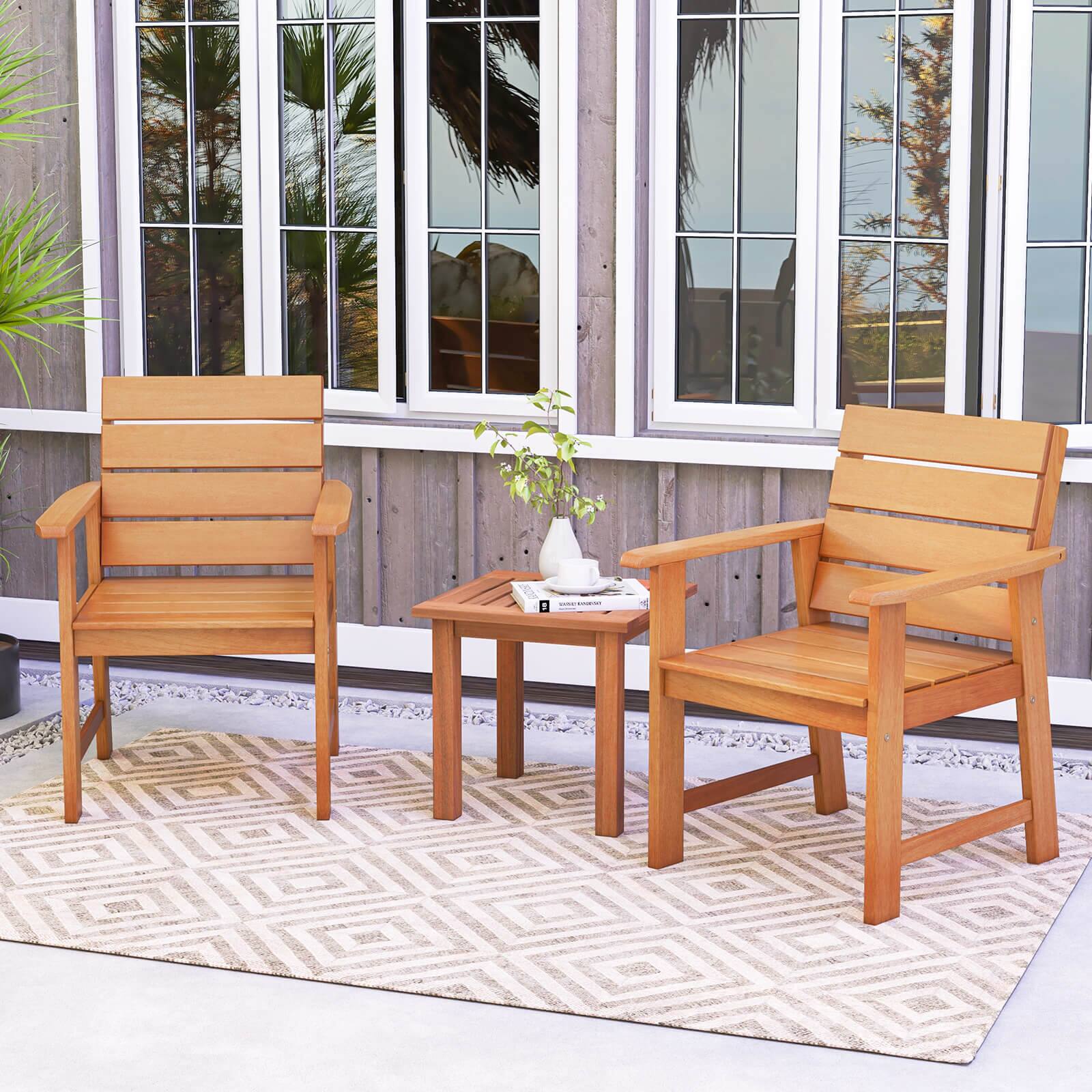 Alt View 3. Costway - Costway 4 PCS Patio Hardwood Chair Wood Dining Armchairs Breathable Slatted Seat Garden - Natural.