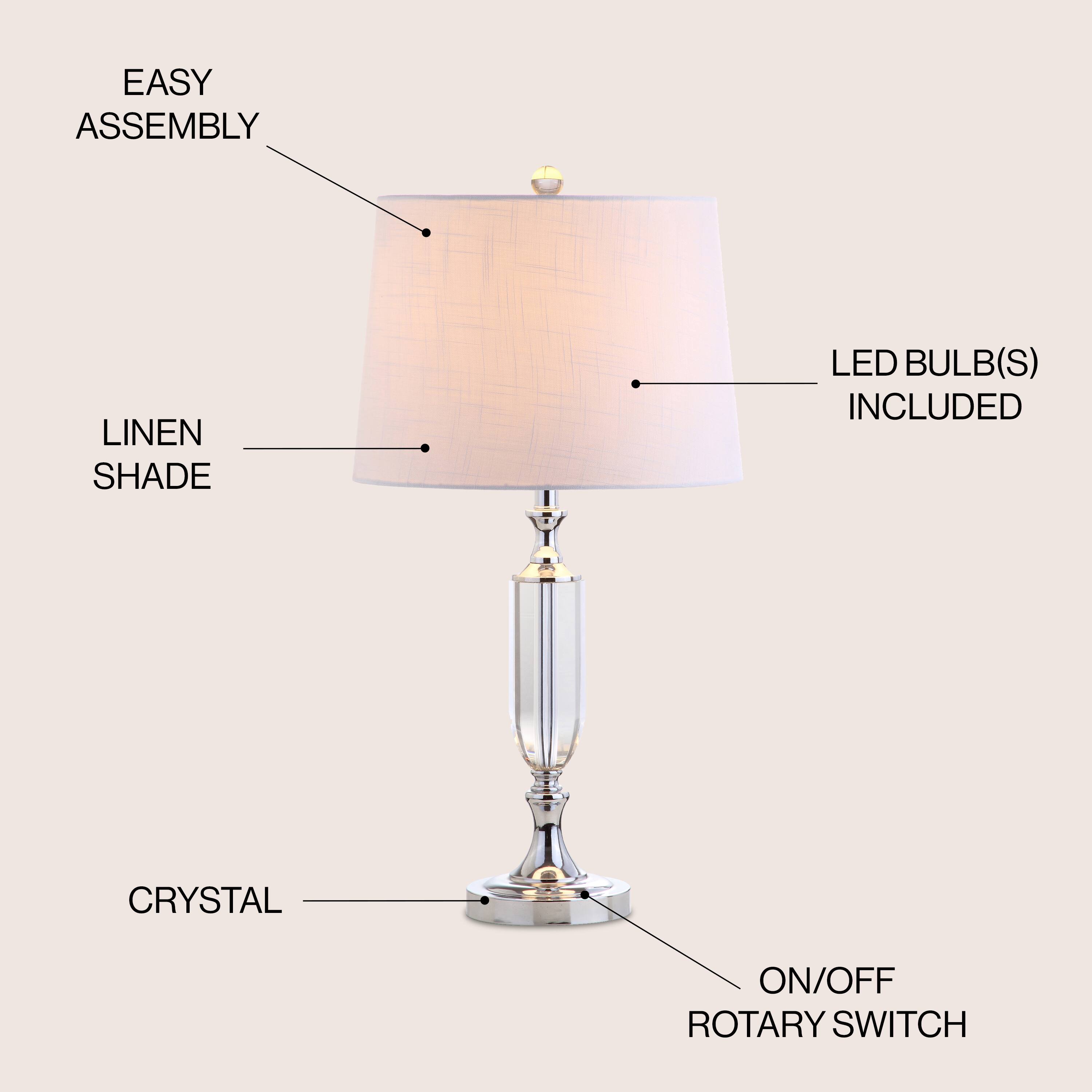 EASY ASSEMBLY  
LINEN SHADE  
LED BULB(S) INCLUDED  
CRYSTAL  
ON/OFF ROTARY SWITCH