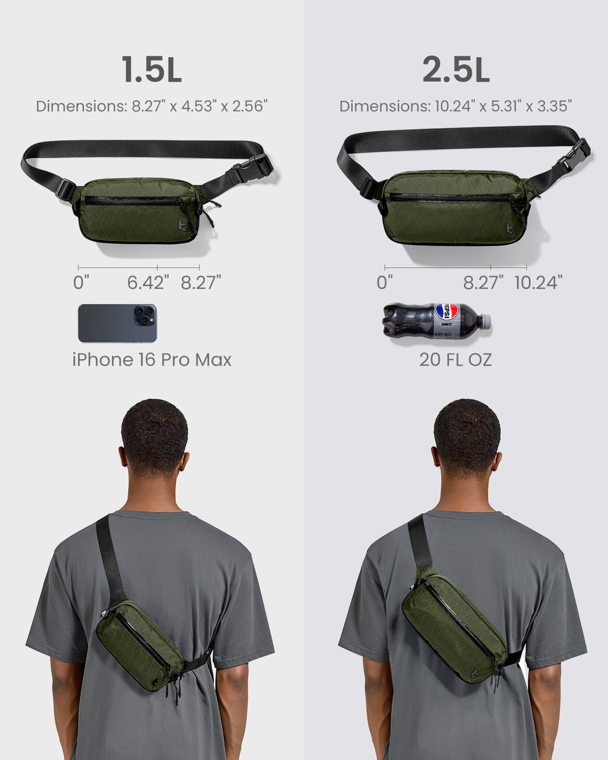 1.5L Dimensions: 8.27" x 4.53" x 2.56"
2.5L Dimensions: 10.24" x 5.31" x 3.35"