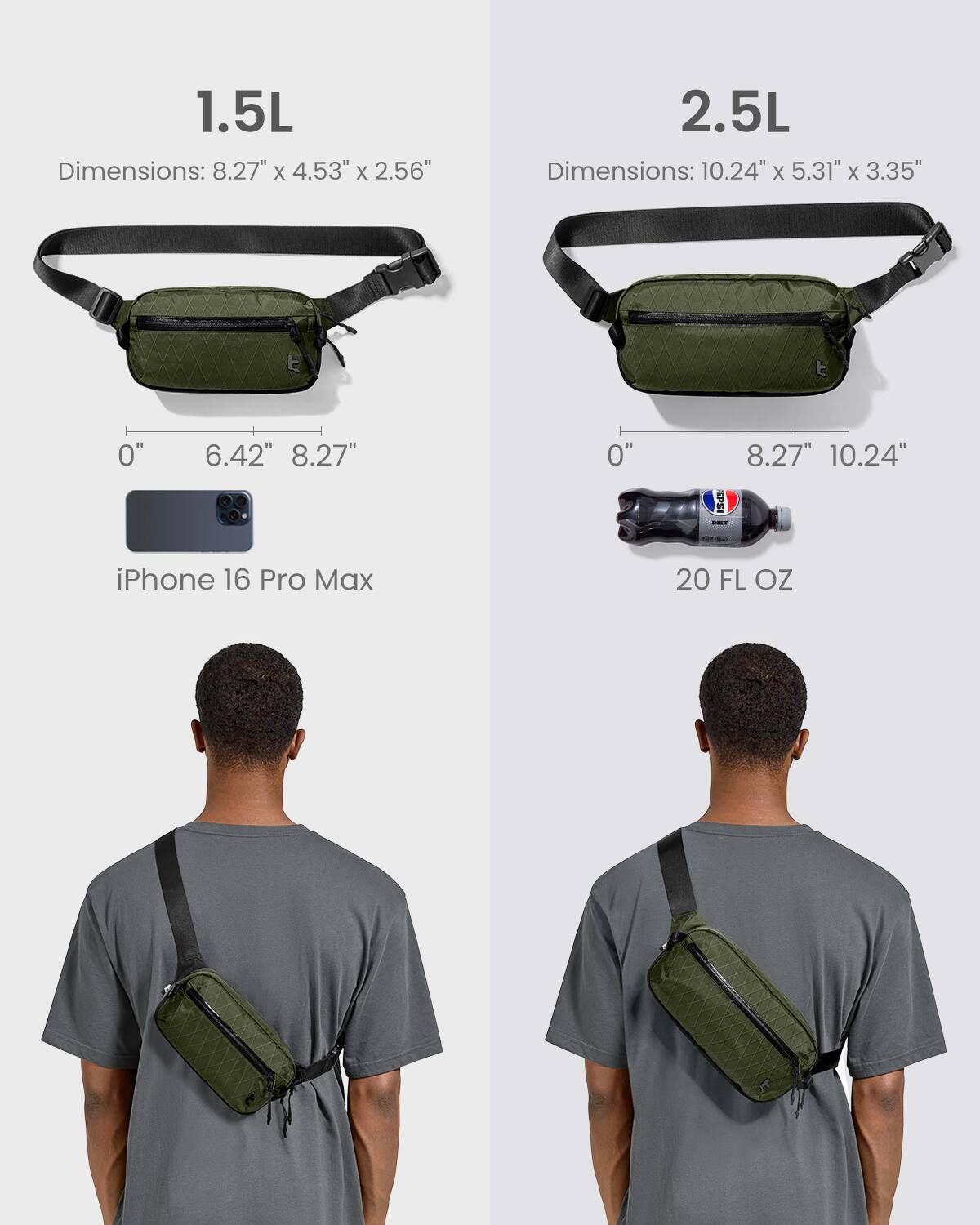 1.5L Dimensions: 8.27" x 4.53" x 2.56"
2.5L Dimensions: 10.24" x 5.31" x 3.35"