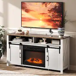 Winado - 58" Fireplace TV Stand Cabinet for 70" TVs, Farmhouse Entertainment Center Insert 23" Fireplace, Media Console Table - White