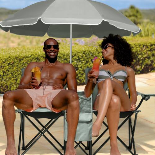 Alt View 8. Winado - Folding Beach Chairs with Umbrella, 2-Camping Chairs with Canopy, Cooler Fold-Up Table, Carrying Bag for Adults Outdoor - Grey.