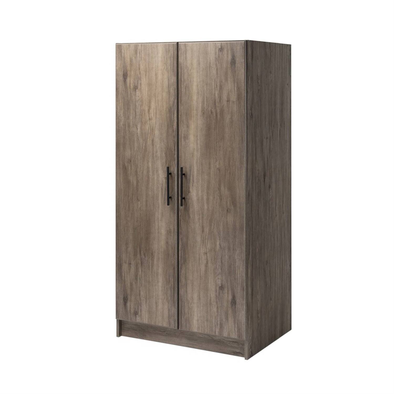 Back. Hivvago - Bedroom Armoire Wardrobe Cabinet with Hanging Rail in Grey Brown Wood Finish - Grey , Brown.