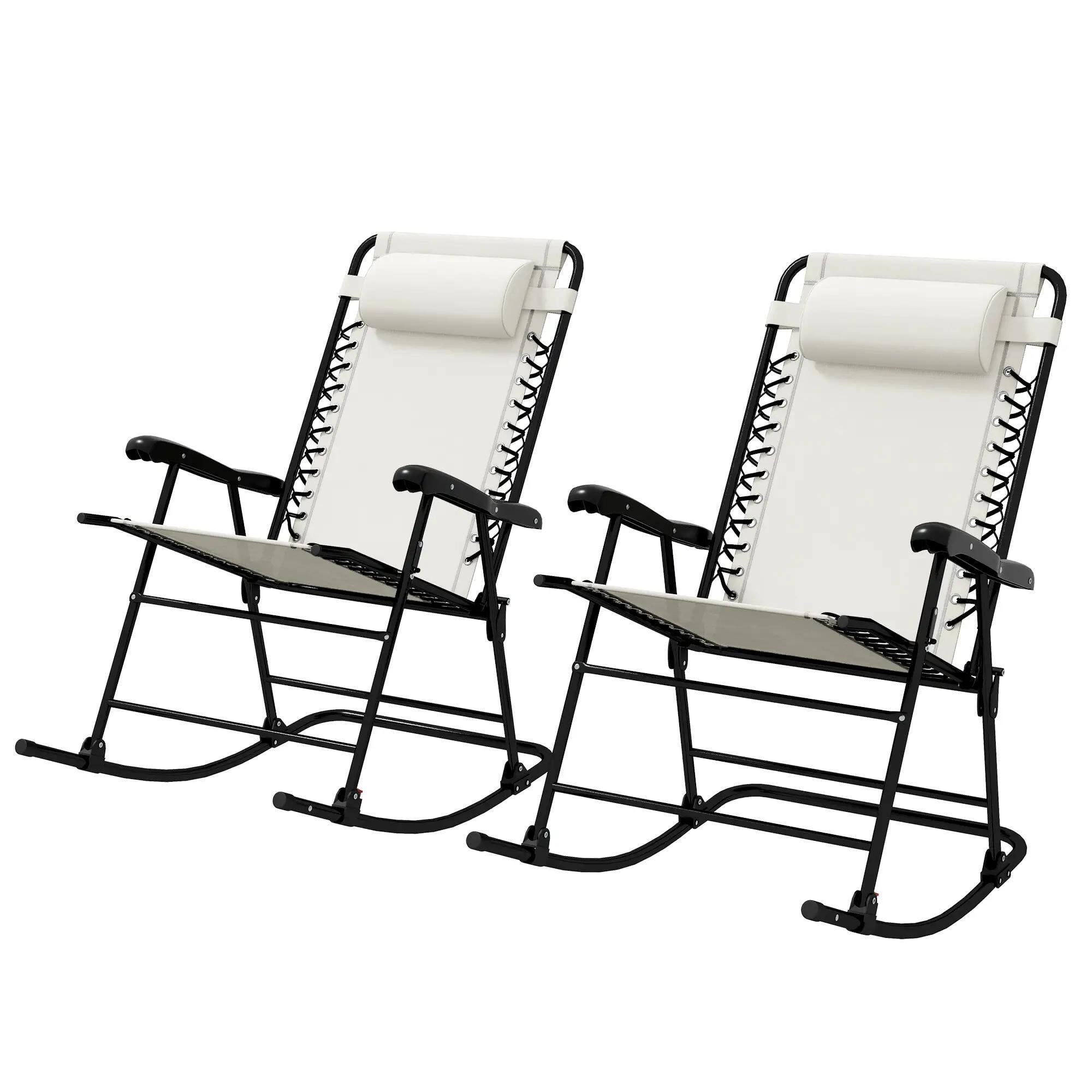 Angle. Resenkos - Resenkos Outdoor Rocking Chairs Set of 2, Patio-Foldable Lawn Rocker with Headrests, Yard, Cream White - Cream White.