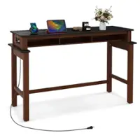 Costway - Bar Table with Power Outlets Counter Height Table with Storage Compartments Wooden - Black - Front_Zoom