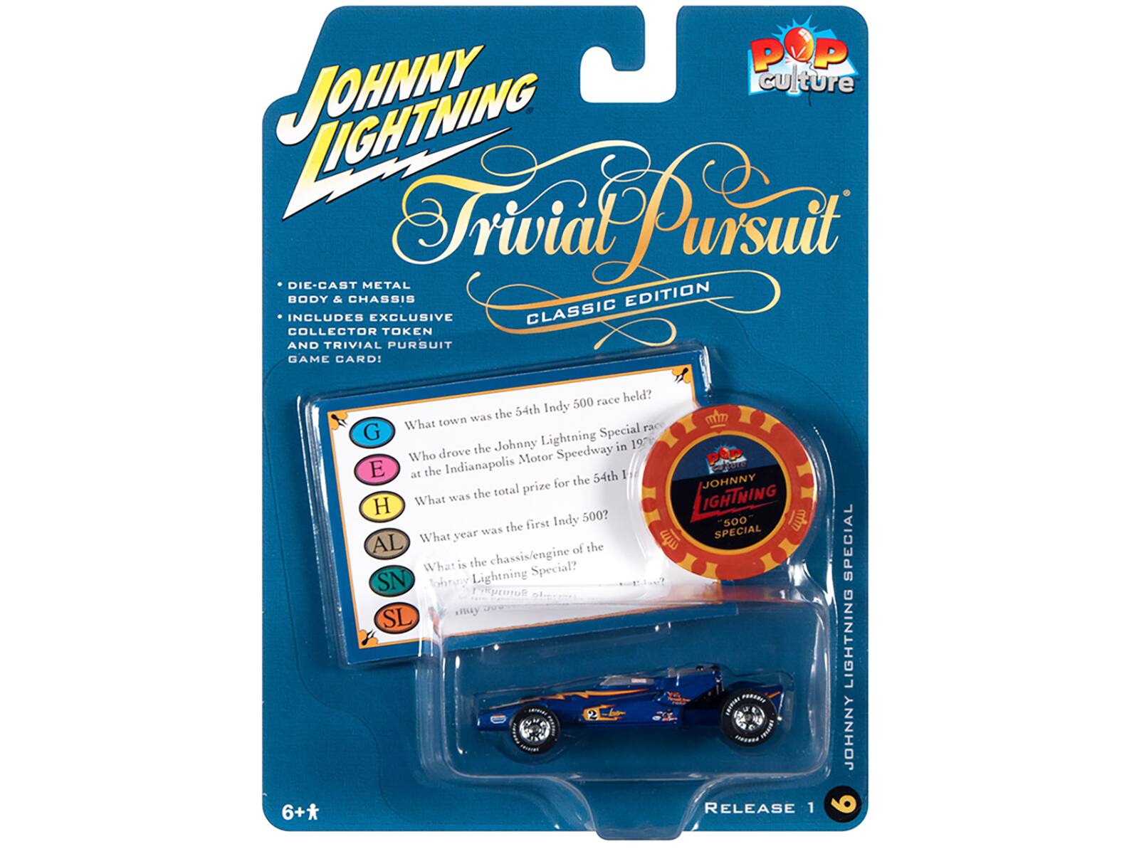 pvp JOHNNY culture Trivial Pursuit DIE-CAST METAL BODY & CHASSIS EDITION INCLUDES EXCLUSIVE CLASSIC COLLECTOR TOKEN AND TRIVIAL PURSUIT GAME CARD! 500 race held? the 54th Indy What town Was tn G Special  the Johnny Lightning in 197 Who drove Motor Speedway E at the Indianapolis 54th I for the OHNNY the total prize IGHTNING What was H Indy 500? 500 the first was SPECIAL What year SPECIAL AL of the What is the chassis/engine Special? SN fohnny Lightning PreproR .nuy SL LIGHTNING OEA LAIRIN LEIETAS JOHNNY 6+* + RELEASE 1