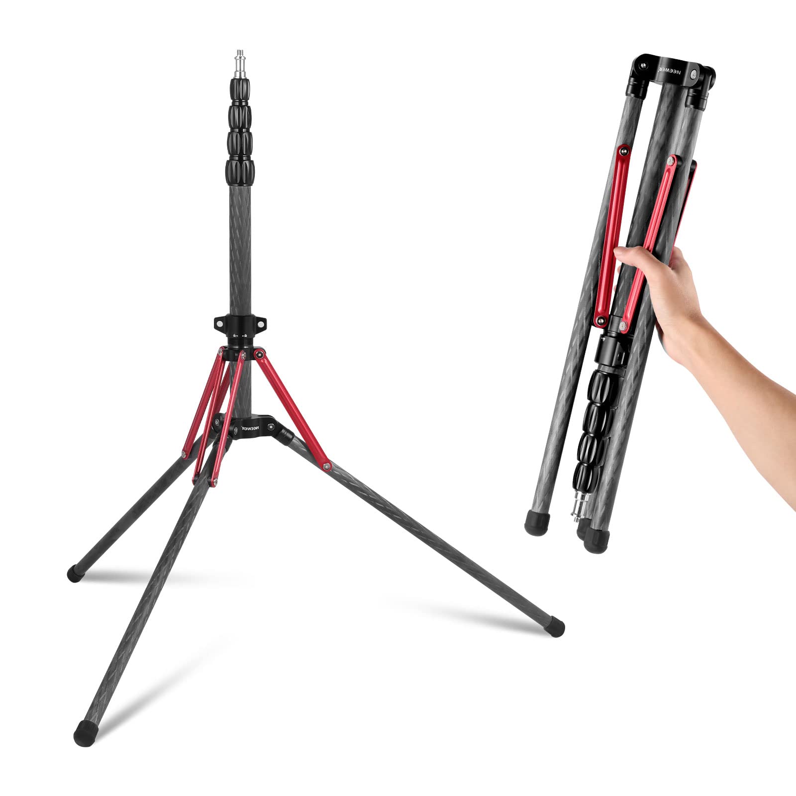 Front. Neewer - Carbon Fiber Light Stand, 86.5", Reversible Legs, w/ Bag, ST210R - Black.