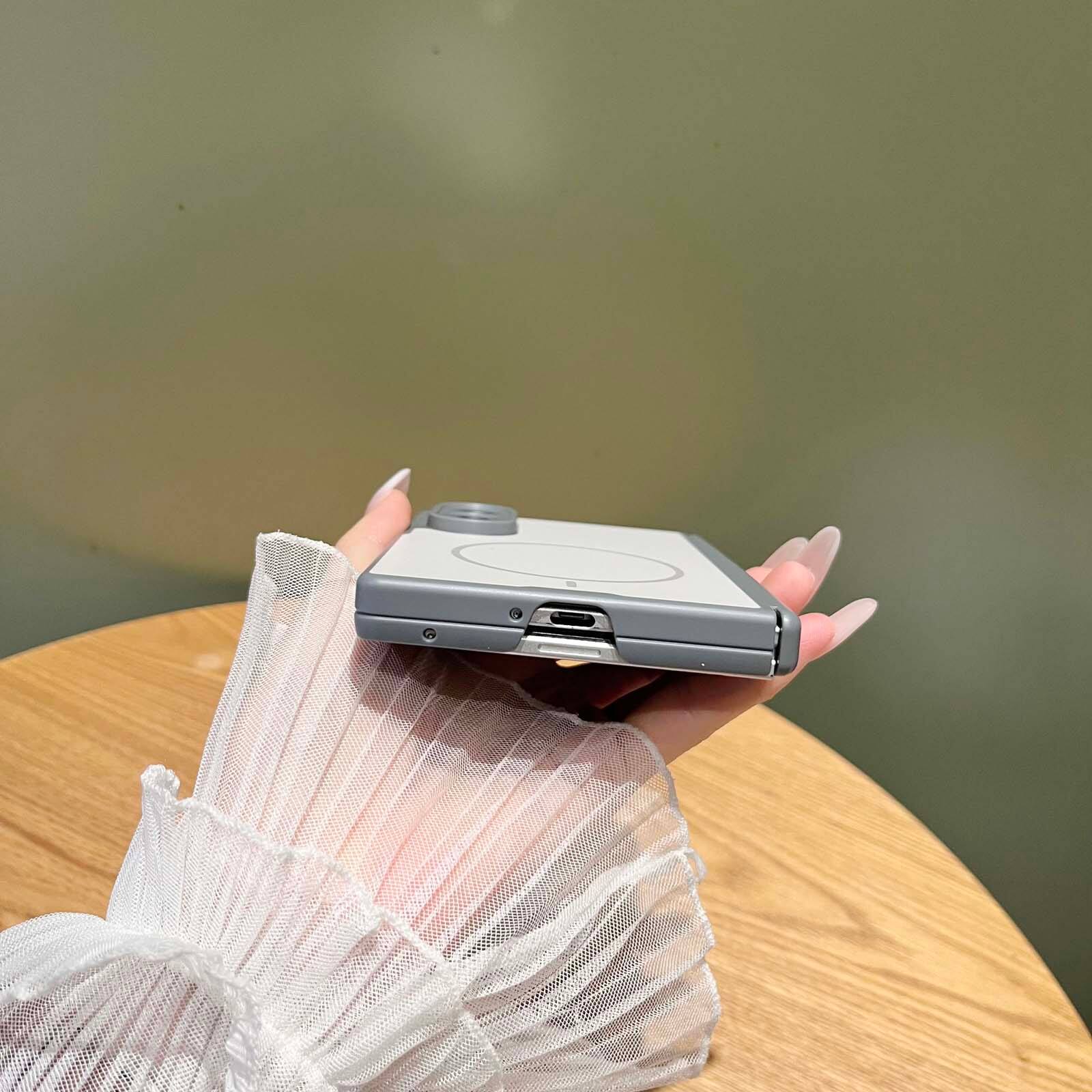 Back. Dteck - Shockproof Magnetic Back Case for Samsung Galaxy Z Fold8, Slim Hybrid Cover with Hinge Guard, Raised Edge Screen Camera - Gray.
