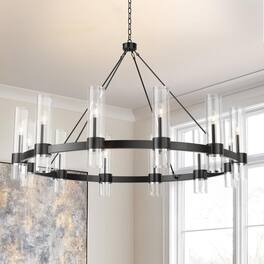 RYHNUYNE - 45.66 Inch 12-Light Wagon Wheel Chandelier Adjustable Farmhouse Pendant Light with Glass Shades for High Ceilings