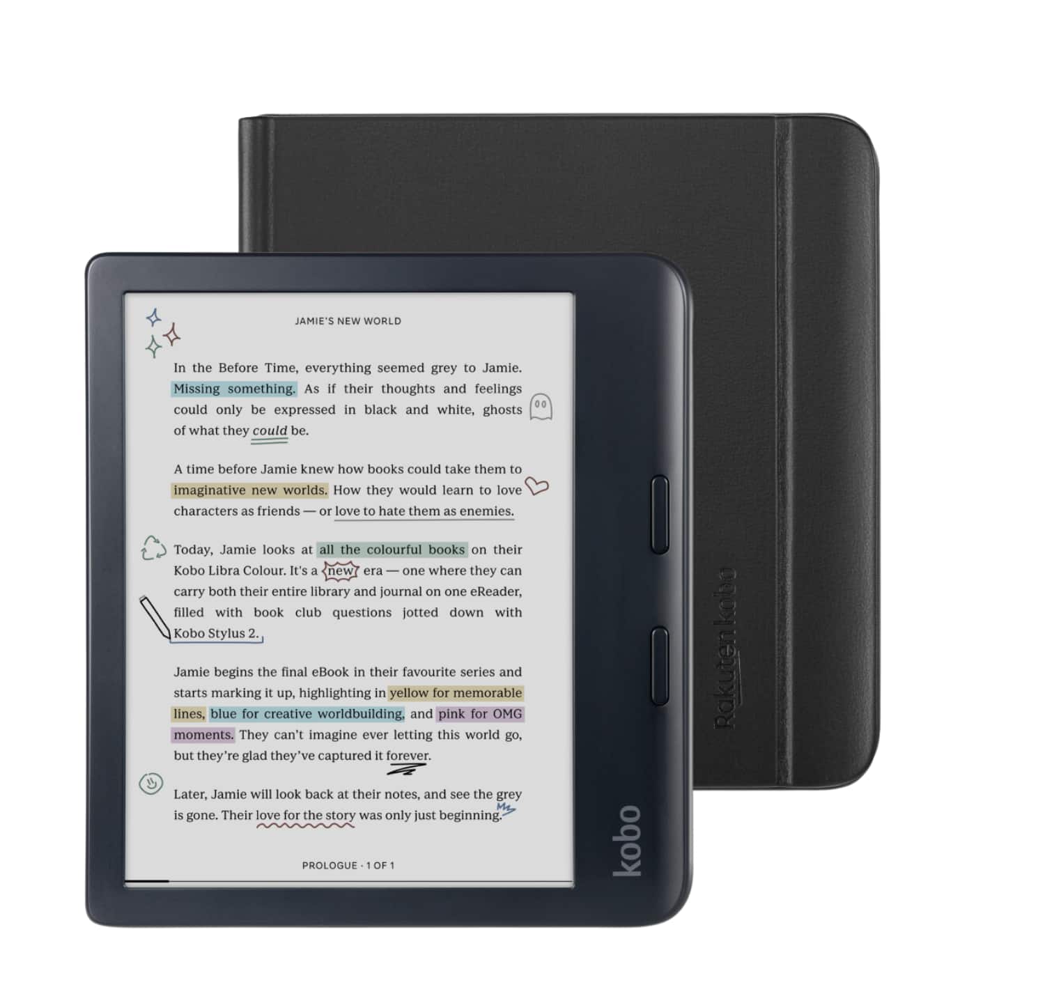 Kobo - Libra Colour eReader (Black) with Bundle - 2024 - Black Notebook SleepCover