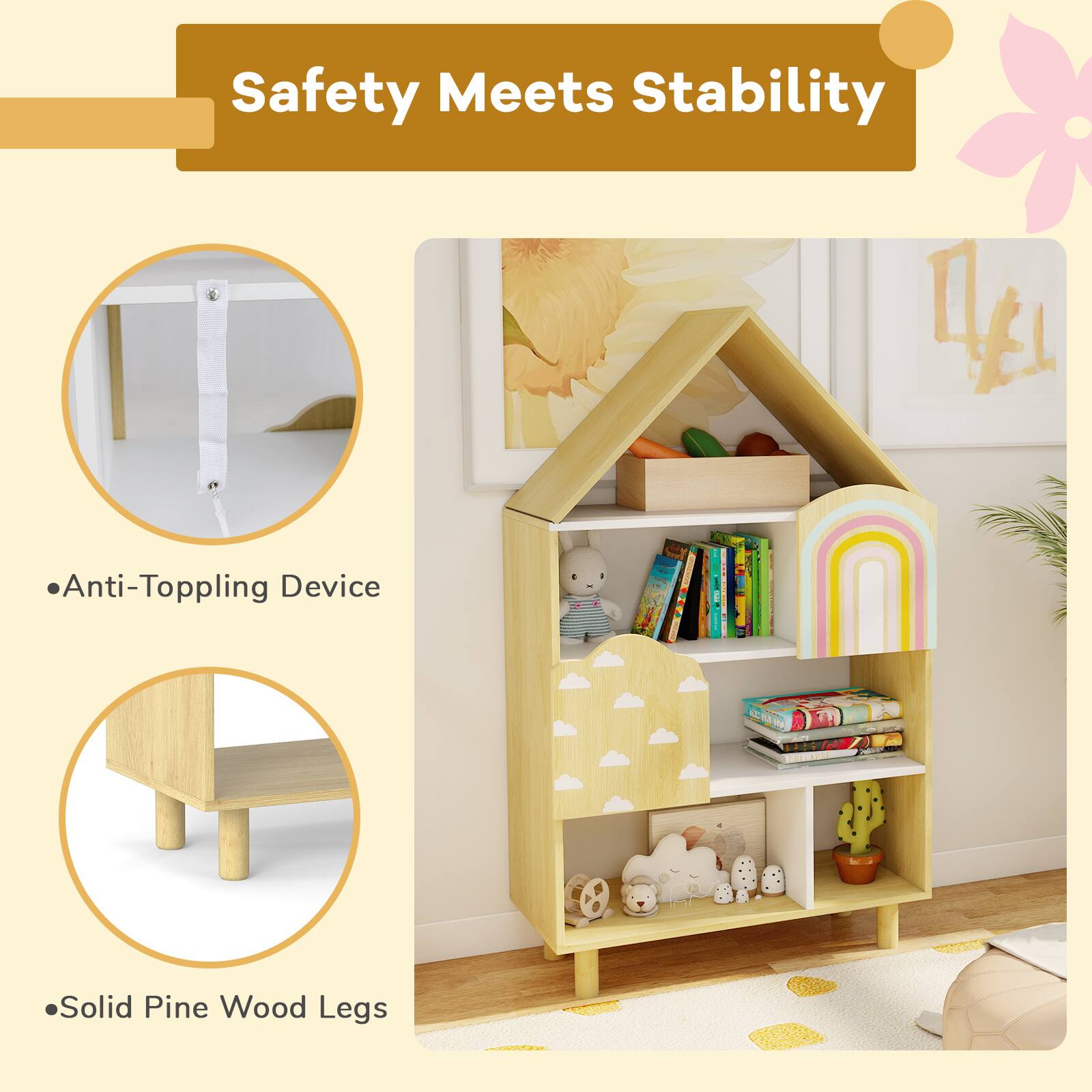 Safety Meets Stability

- Anti-Topping Device
- Solid Pine Wood Legs