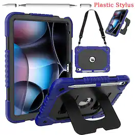 Dteck - Case for Apple iPad (A16) 11" 2025 & iPad 10.9 inch (10th Gen),Shockproof Stand Cover with Shoulder Strap+Plastic Stylus - Blue