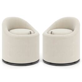 Costway - 2 PCS Barrel Chair with Storage 360° Swivel Upholstered Vanity Chair & Backrest - Beige