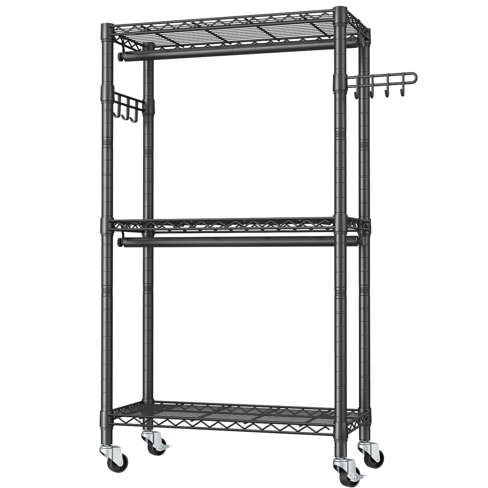 Alt View 8. Refined Abode Design - Heavy Duty Clothes Rack Rolling Garment Adjustable Wire Shelving Clothing Racks For Hanging With Double Rod... - Black,Plus-Single Rod 15.75"D x 31.5"W x 78.75"H.