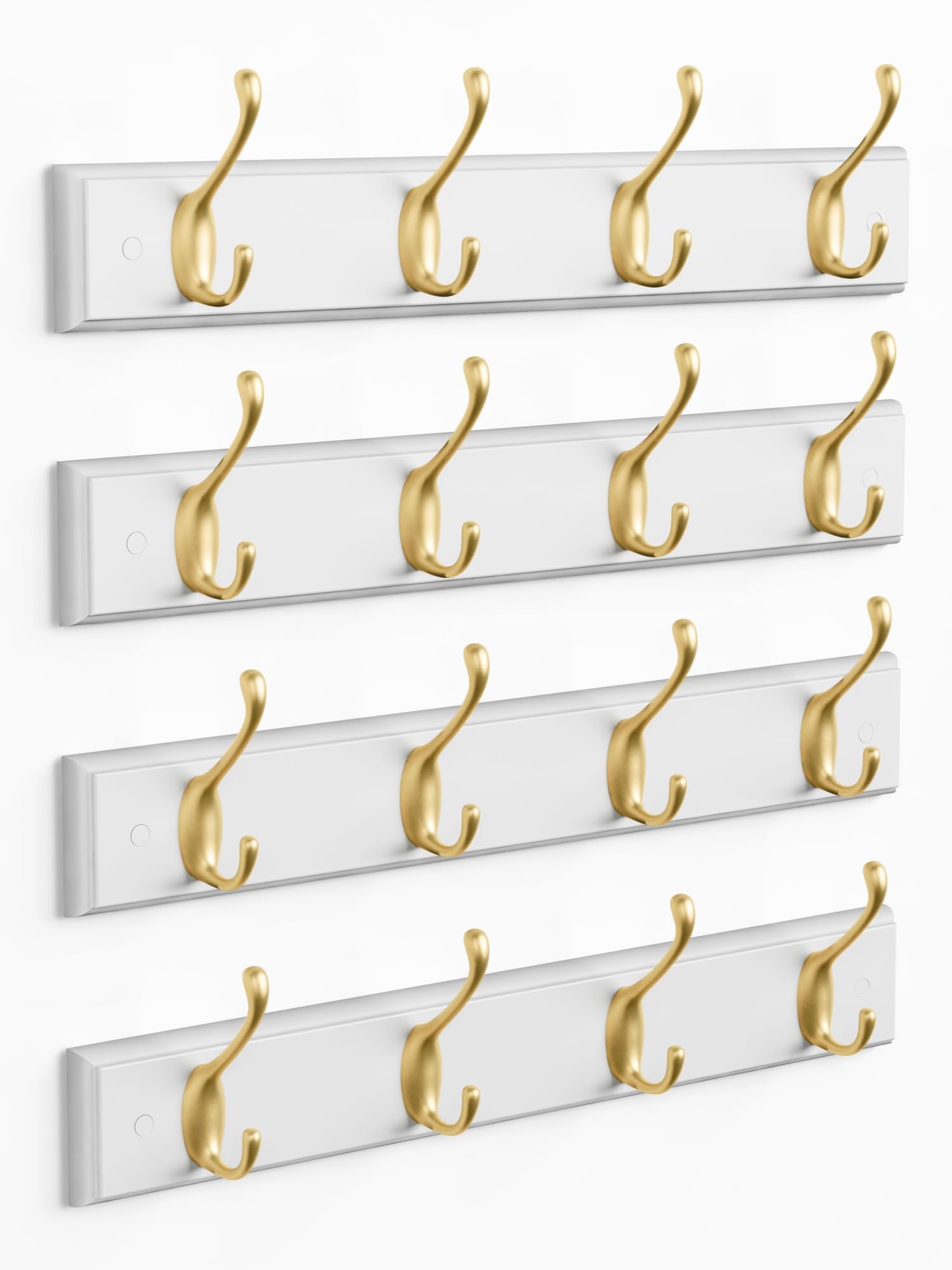 HM 1810 - Coat Rack Wall Mount Decorative Hooks For Heavy Duty Hanger Key Holder Hanging Hats Coats Purses Bags - White & Gold