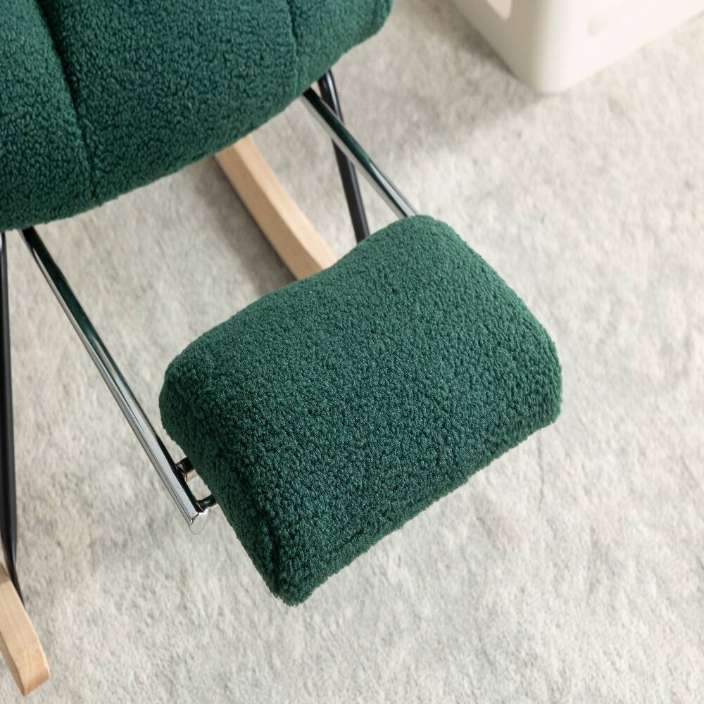 Alt View 6. Loheer - Loheer Green Teddy Fabric Nursery Rocking Chair, Adjustable Footstool Leisure Rocker with Storage Pocket - Green.