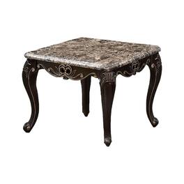 Manhattan Lane - Ery End Table, Dark Walnut Brown Wood, Carved Details, 28 Inch - Walnut Brown, Gold