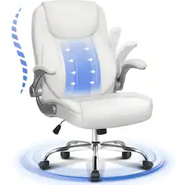 Neo Chair - Executive Office Chair, High Back Faux Leather Desk Chair with Lumbar Support & Swivel Rolling Wheels - White