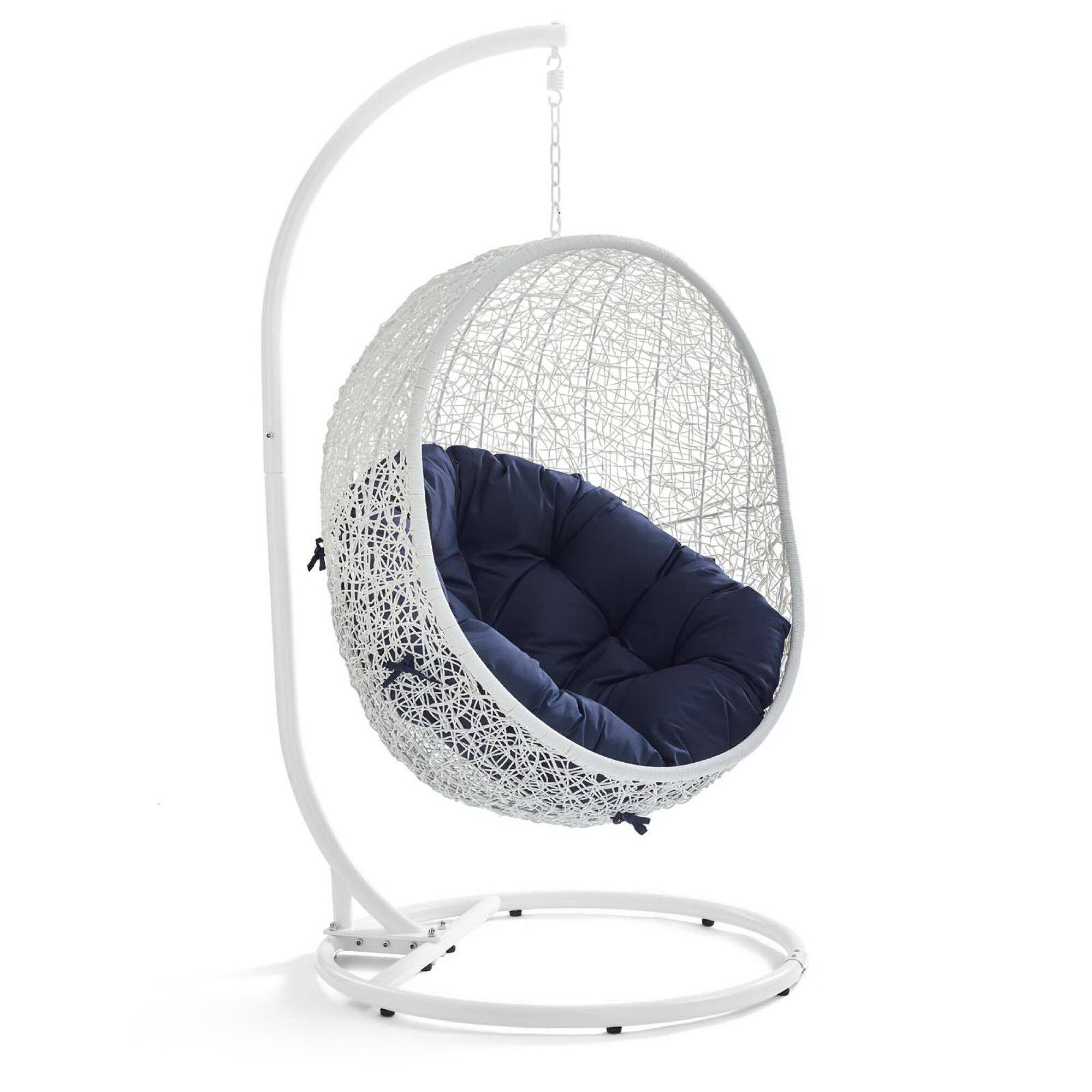 Front. Modway - Hide Outdoor Patio Sunbrella® Swing Chair With Stand by Modway - White Navy.