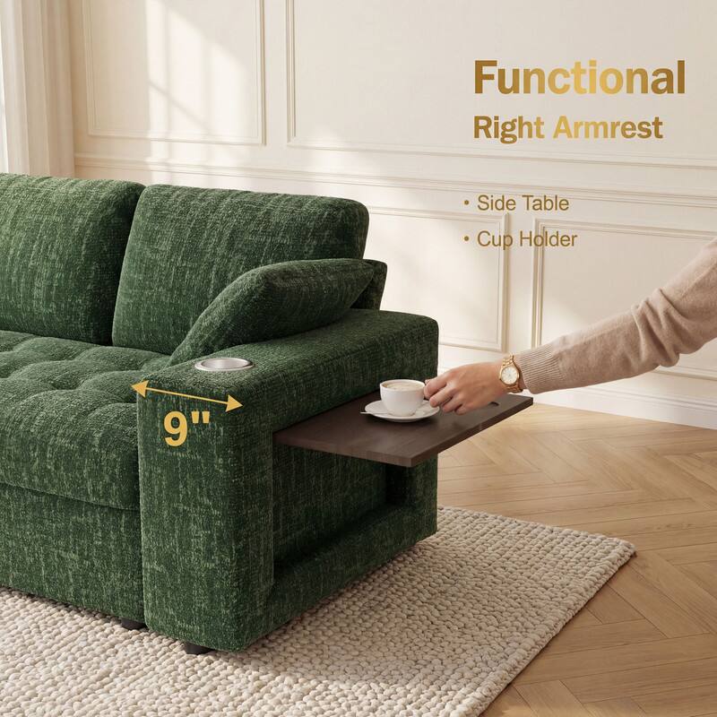 Functional Right Armrest  
- Side Table  
- Cup Holder  
9"