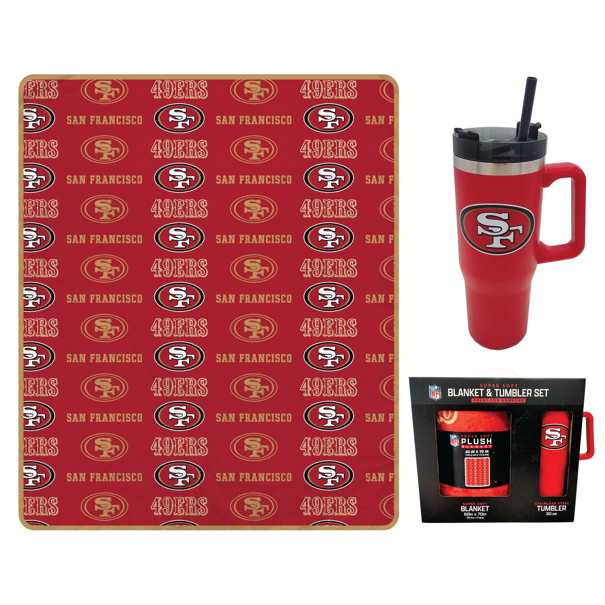Pegasus - San Francisco 49ers 60" x 70" Logo Blanket and 30oz Stainless Steel Tumbler Combo - Multicolor