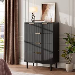 Jojoka - 5 Drawer Dresser for Bedroom, Modern Wood Chest of Drawers with Wide Drawers - Black